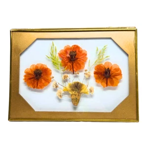 Vintage Dried & Pressed Flowers In Frosted Glass Frame 5" X 7" - Picture 1 of 1