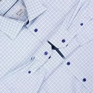 Eton Hemd Herren Große 16,5 Blau Kariert Brighton Modern Baumwolle Popeline Luxus - Bild 1 von 13
