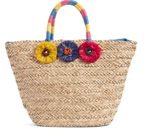 NWT Nordstrom Rosette Bead Seagrass Tote Color NATURAL - Picture 1 of 7