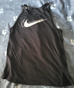 Nike Black/White Dri-Fit Girls Kids Youth Swoosh Logo Strap Athletic Tank Top M - Picture 1 of 3