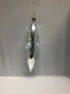 Glass Teardrop 10 LED Lights 24cm Silver Sparkle Design Hanging Christmas Light - Picture 1 of 3