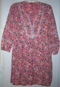 True Craft Medium Pink Floral Short Dress Embroidery Boho Peasant 3/4 Sleeve EUC - Picture 1 of 11