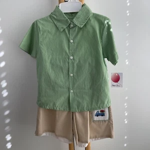 Petit Ami Outfit Boys 6 Shirt Top Green Pants 2PC Smocked Shorts Watermelon NEW - Picture 1 of 7