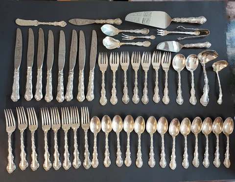 Vintage Gorham Strasbourg Sterling Silver Flatware 51 Pieces Serving Pieces Cover