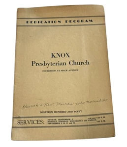 Knox Presbyterian Church 1940 Dedication program Vtg George Muran Bulletin - Picture 1 of 5
