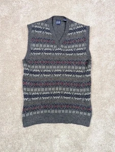 Vintage GAP Sweater Vest Mens Size M Lambs Wool 90s Fair Isle Pullover - Picture 1 of 9