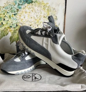 Hermes Men's Trail SneakersLow Cut Size EU43 10US Leather White Gray Logo - Picture 1 of 10