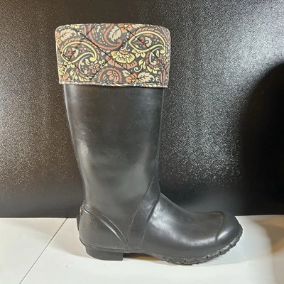 Bogs Alex Tall Boots Womens 11 Black Paisley Rubber Lined Rain Waterproof - Image 1 of 4