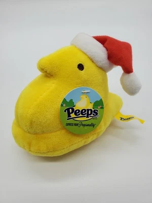 玩具窥视毛绒圣诞圣诞老人小鸡 5 英寸黄色带红色圣诞老人帽子新品 — 第 1/4 张图片