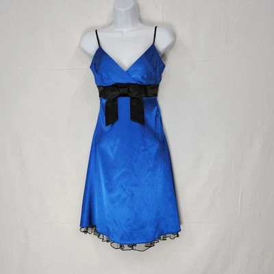 Ruby Rox Y2k Cocktail Dress Sz 5 Royal Blue Black Bow Homecoming Party Cocktail  - Image 1 of 4