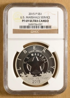 2015 Proof U.S. Marshals Commemorative Silver Dollar NGC PF 69 Ultra Cameo - Image 1 of 2