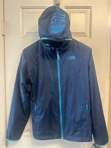 The North Face Dryvent Jacket Boys Youth XL Blue Hooded Shell Hood Print - Picture 1 of 6