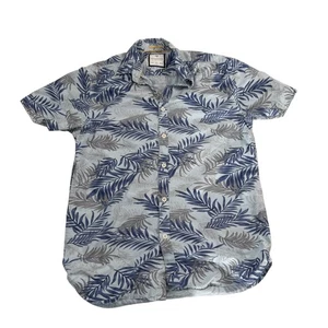 Camicia hawaiana denim e fiori Ricky Singh piccola floreale foglia fronde blu grigio - Foto 1 di 7