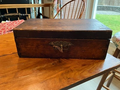 antique hand made wooden document box dove tail  with lock and key  - Image 1 of 4