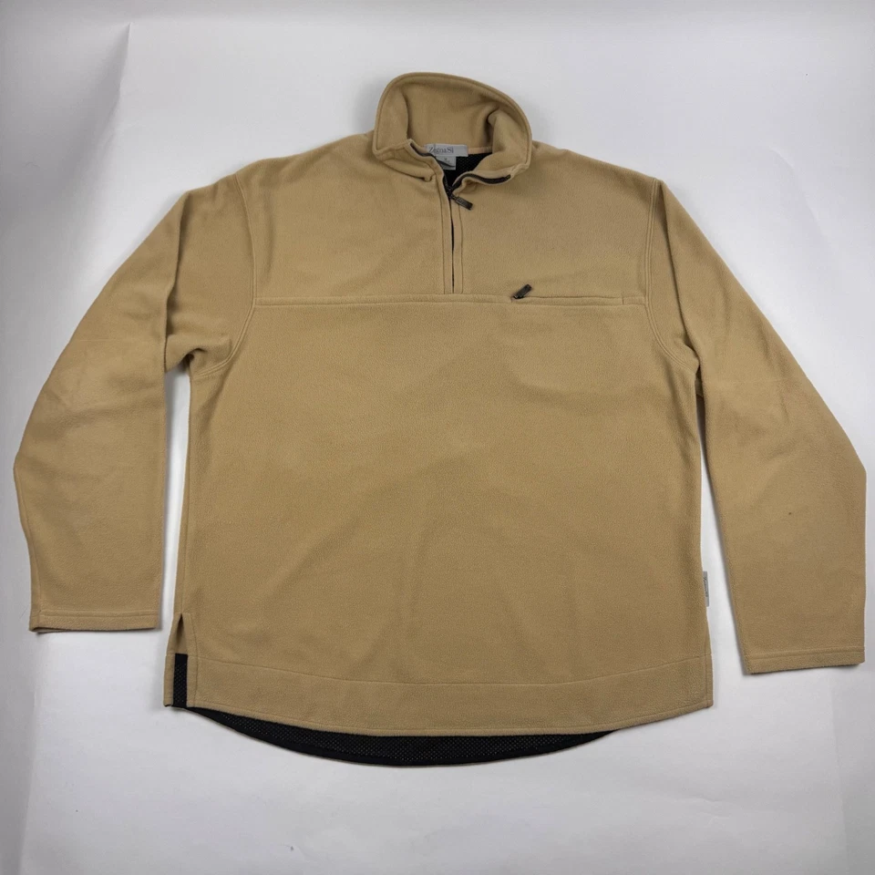Zegna Sport Mens Size M Beige Fleece Lightweight 1/4 Zip Pocket Pullover - Image 1 of 4