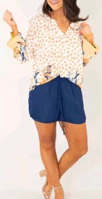 Jeans Tribales Para Mujer Floral Cuello en V Popover Blusa Prenda para el torso Manga con lengüeta enrollable Talla 1X   Foto 1 de 4