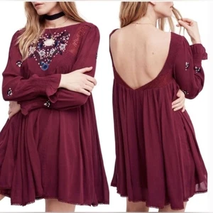 Free People Womens Mohave Embroidered Daytime Mini Dress Floral Size M BOHO - Picture 1 of 16