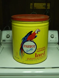 Parrot Packing Co. (Ft. Wayne, IND.) Barattolo di lardo vuoto 50 libbre grande contenitore in metallo - Foto 1 di 16