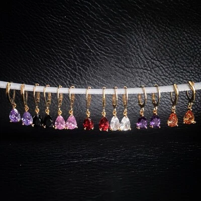 Women's Sparkly 18K Gold Stainless Steel Water Drop Pair Earrings Jewellery UK - Image 1 of 4