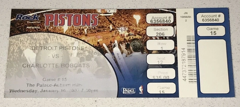 Boleto de la NBA Charlotte Bobcats Detroit Pistons Palace Auburn Hills 10/01/2007 Foto 1 de 2