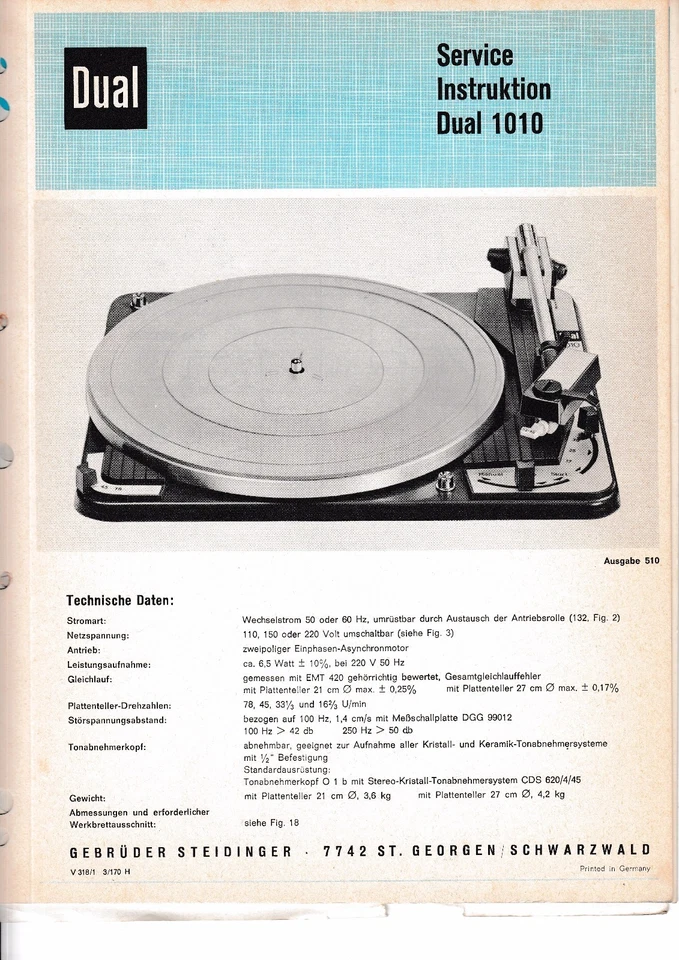 Service Manual-Anleitung für Dual 1010  - Bild 1 von 1