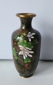 Asiatische Cloisonne & Emaille Messing plattiert braune Vasen mit 6" Blumenmuster  - Bild 1 von 12