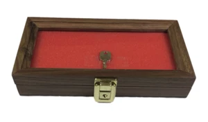 Walnut Wood Display Case 10 X 5 X 2” Lockable Glass Lid for Arrowheads Knives - Picture 1 of 7