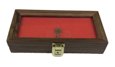 Walnut Wood Display Case 10 X 5 X 2” Lockable Glass Lid for Arrowheads Knives - Image 1 of 4