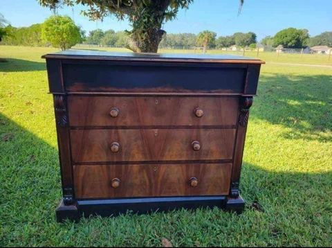 Antique Empire Flame Mahogany Dresser Buffet Chest Cover