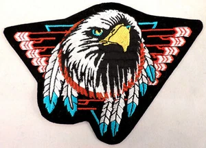 Black Velveteen Eagle In A Dreamcatcher With Feathers Indian Biker Uniform Patch - Picture 1 of 1