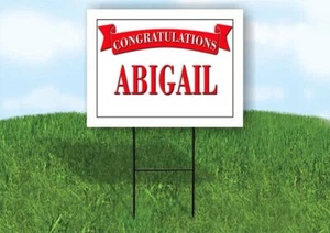 ABIGAIL CONGRATULATIONS RED BANNER 18in x 24in Yard sign with Stand - Imagen 1 de 1