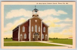 IGLESIA CATÓLICA SANTO SALVADOR AÑOS 1940-50 OCEAN CITY MARYLAND MD postal - Imagen 1 de 2