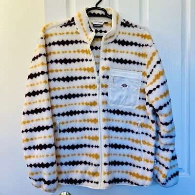 Dickies Falkville Fleece Jacket Men's XXL Sherpa Winter Red Cream Yellow Striped - Image 1 of 4