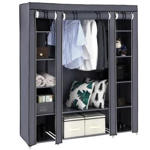 Portable Home Apartment Closet Wardrobe Bedroom Clothes Rack Storage Holder Gray - Picture 1 of 11