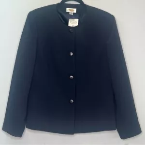 Talbots Made In Japan Pinstripes Collarless Four Buttons Blazer Sz 12 Navy - Picture 1 of 11