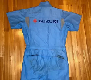 Vintage Motorcycle Suzuki Japan Coveralls Mechanic Tsunagi Blue Jumpsuit L - Picture 1 of 14