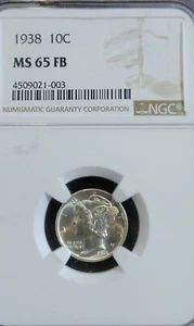 1938 MERCURY DIME NGC MS 65 FB Brilliant looking coin! Great luster! Full bands! - Picture 1 of 4
