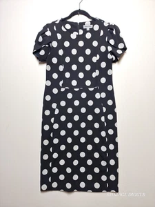Shelby & Palmer Sheath Dress Womens 12 Black White Polka Dot Short Puffed Sleeve - Picture 1 of 13