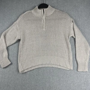 Suéter Harper Heritage para mujer S Top corto tejido con cable beige 1/4 cremallera - Imagen 1 de 7