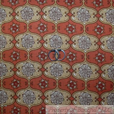 BonEful Fabric FQ Cotton Quilt VTG Orange Brown Red Gold Fall Flower Damask BOHO - Image 1 of 4