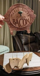 Vintage Maple Sugar Cured Bacon Wind Chime with 4 Pigs Double sided  - Picture 1 of 17