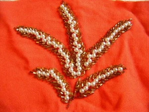 Handmade Antique Vintage Beadwork Applique Panel Embellishment LEAF Piece Orange - Picture 1 of 4