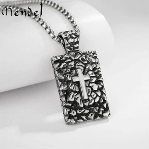 MENDEL Mens Womens Stainless Steel Dog Tag Cross Pendant Necklace For Men Women - Picture 1 of 7