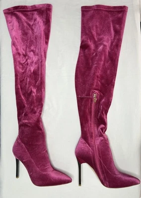 Over The Knee Velvet Boots Womens 6.5 US EU 37 Barbie Pink Pointed Toe Stiletto - Image 1 of 4