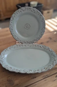 Berreveld French Country Set 2 Sea Green Round Plate & Oval Platter - Picture 1 of 7
