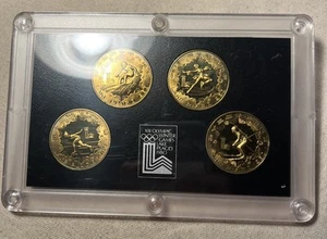 1980 China Winter Olympic Lake Placid Brass 4 Coin 1 One Yuan Proof Set - Picture 1 of 2