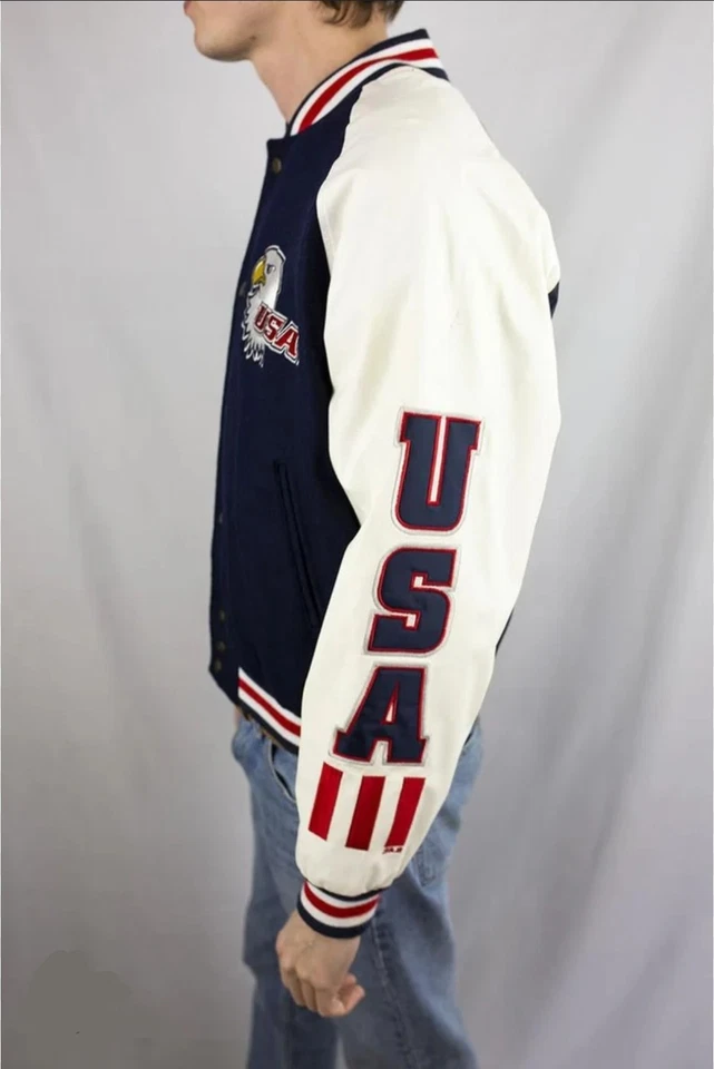Steve & Barry's Vintage USA Letterman Varsity Jacket Size XL Patriotic Flag - Image 1 of 4