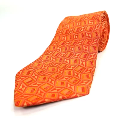 Dormeuil Luxury Tie Orange Geometric Pattern Silk Necktie Italy 60" x 3.75" - Image 1 of 4