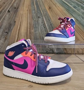 Nike Air Jordan 1 AJ1 Mid GS Rosa Fuego-Apenas Púrpura Zapatos 555112-602 Talla 7Y - Imagen 1 de 10