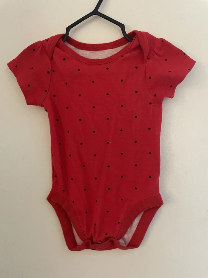 TCP Bebé Niñas Pequeño Negro Lunares 100% Algodón Manga Corta Body Rojo 6-9M Foto 1 de 4